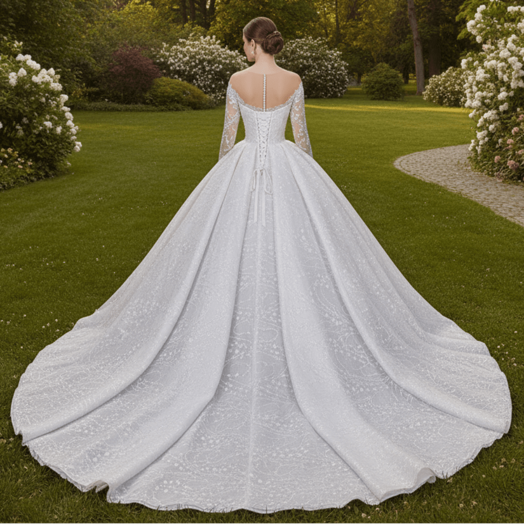 Gorgeous Long Sleeve Ballgown Wedding Dress with Plunging - Rosymae