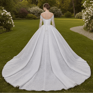 Gorgeous Long Sleeve Ballgown Wedding Dress with Plunging - Rosymae