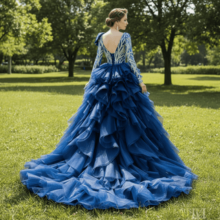 Gorgeous Long Sleeve Evening Dress Prom Gown with Detachable Train - Rosymae