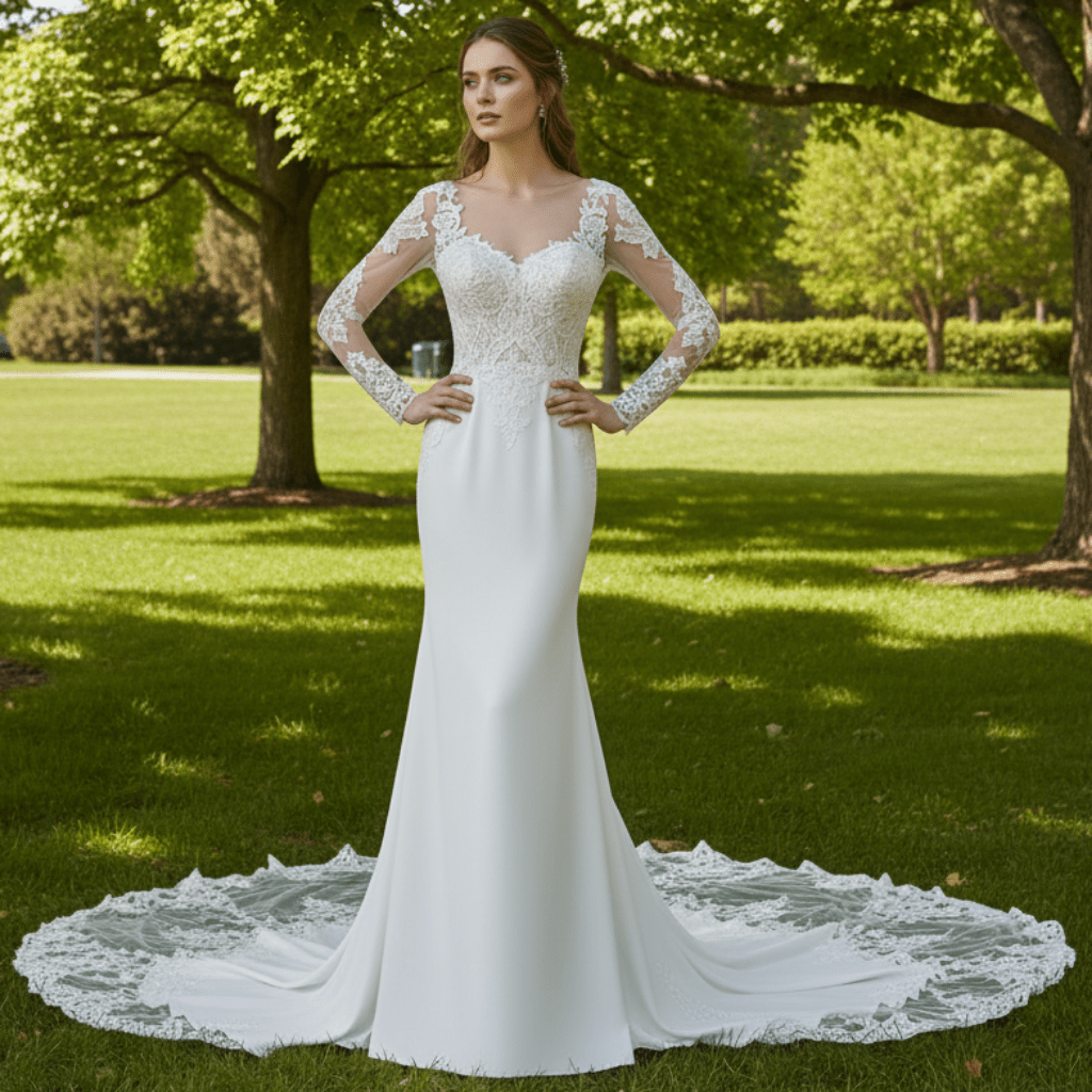 Gorgeous Long-Sleeved Fit and Flare Wedding Dress - Rosymae