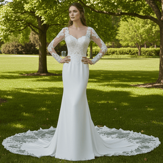 Gorgeous Long-Sleeved Fit and Flare Wedding Dress - Rosymae
