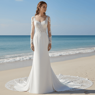 Gorgeous Long-Sleeved Fit and Flare Wedding Dress - Rosymae