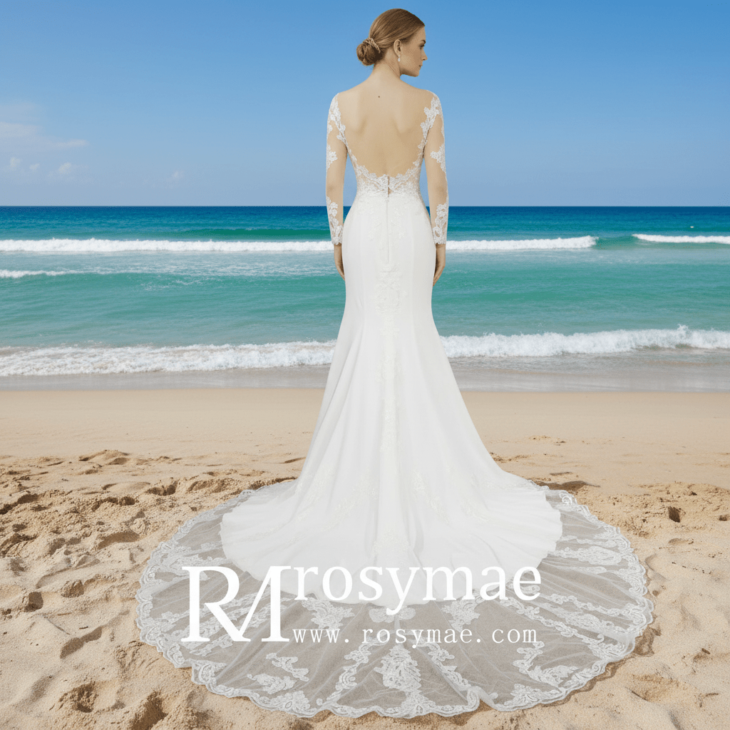 Gorgeous Long-Sleeved Fit and Flare Wedding Dress - Rosymae