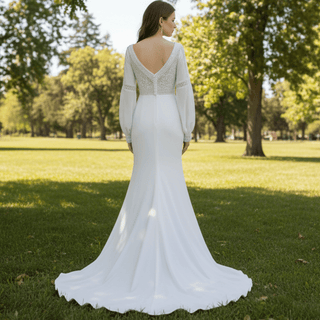 Gorgeous Long Sleeves V-Neck Mermaid Wedding Dress - Rosymae