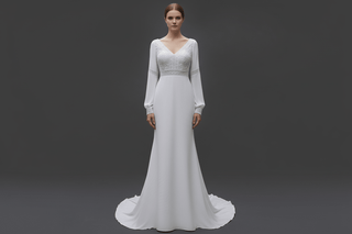 Gorgeous Long Sleeves V-Neck Mermaid Wedding Dress - Rosymae