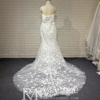 Gorgeous Mermaid Lace Appliqued Wedding Dress with Vneck - Rosymae