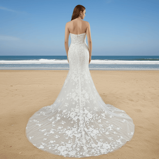 Gorgeous Mermaid Lace Appliqued Wedding Dress with Vneck - Rosymae
