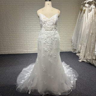 Gorgeous Mermaid Lace Appliqued Wedding Dress with Vneck - Rosymae