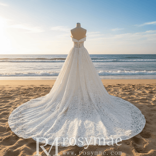 Gorgeous Off the Shoulder Ball Gown Floral Lace Wedding Dress for Elegant Bride - Rosymae