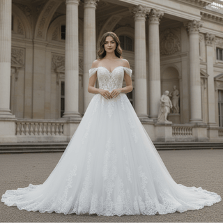 Gorgeous Off the Shoulder Ballgown Lace Wedding Dress for Elegant Bride - Rosymae