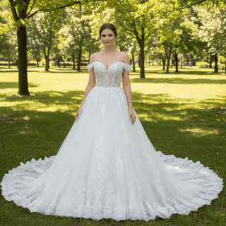 Gorgeous Off the Shoulder Ballgown Lace Wedding Dress for Elegant Bride - Rosymae