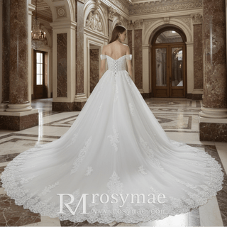 Gorgeous Off the Shoulder Ballgown Lace Wedding Dress for Elegant Bride - Rosymae