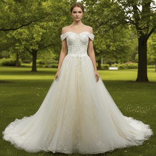 Gorgeous Off the Shoulder Lace Ball Gown Wedding Dresses - Rosymae