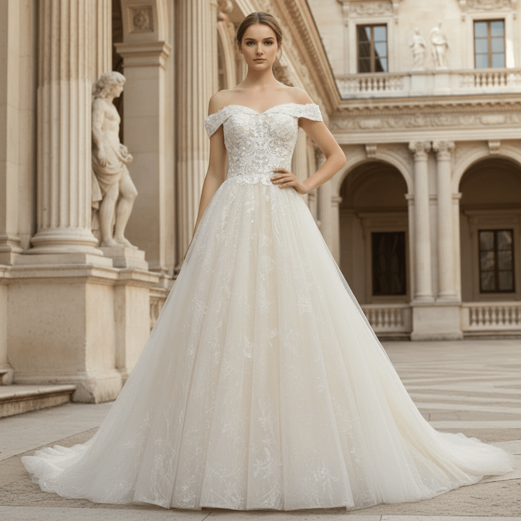 Gorgeous Off the Shoulder Lace Ball Gown Wedding Dresses - Rosymae