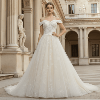Gorgeous Off the Shoulder Lace Ball Gown Wedding Dresses - Rosymae