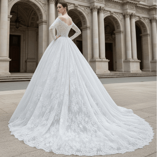 Gorgeous Off-the-shoulder Long Sleeve Lace Wedding Dress - Rosymae