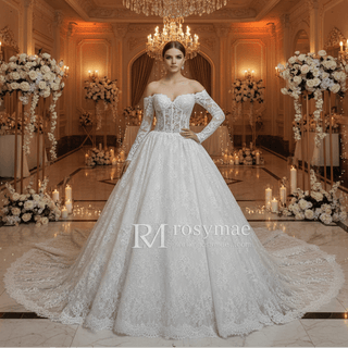 Gorgeous Off-the-shoulder Long Sleeve Lace Wedding Dress - Rosymae