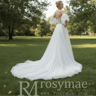 Gorgeous Off-The-Shoulder Sweetheart A Line Wedding Dresses - Rosymae