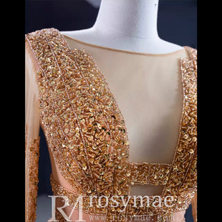 Gorgeous Orange Red Carpet Evening Dress with Long Sleeve - Rosymae