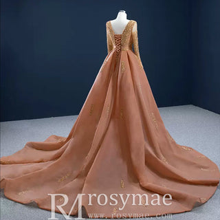 Gorgeous Orange Red Carpet Evening Dress with Long Sleeve - Rosymae
