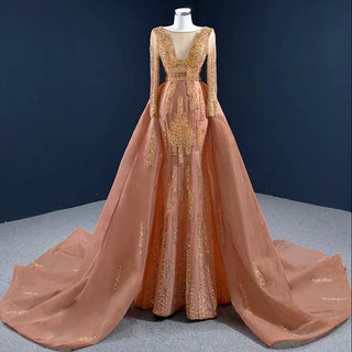 Gorgeous Orange Red Carpet Evening Dress with Long Sleeve - Rosymae