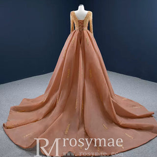 Gorgeous Orange Red Carpet Evening Dress with Long Sleeve - Rosymae
