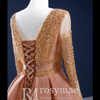 Gorgeous Orange Red Carpet Evening Dress with Long Sleeve - Rosymae
