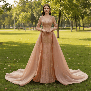 Gorgeous Orange Red Carpet Evening Dress with Long Sleeve - Rosymae