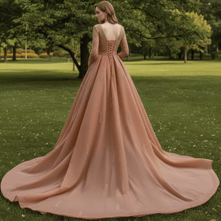 Gorgeous Orange Red Carpet Evening Dress with Long Sleeve - Rosymae
