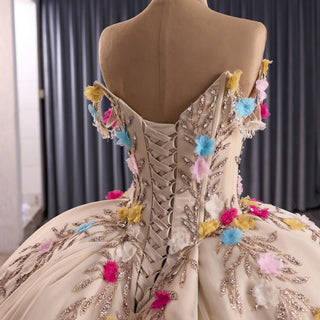 Gorgeous Pale Yellow Quinceanera Dress with Rhinestone and 3D Flowers - Rosymae