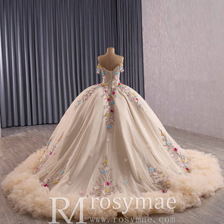 Gorgeous Pale Yellow Quinceanera Dress with Rhinestone and 3D Flowers - Rosymae