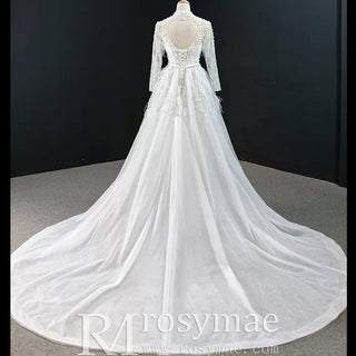 Gorgeous Pearls Ostrich Wedding Dress with Detachable Skirt - Rosymae