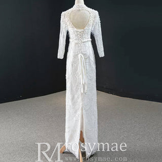 Gorgeous Pearls Ostrich Wedding Dress with Detachable Skirt - Rosymae