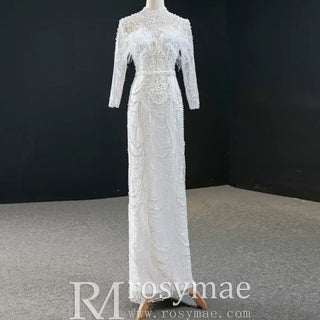 Gorgeous Pearls Ostrich Wedding Dress with Detachable Skirt - Rosymae