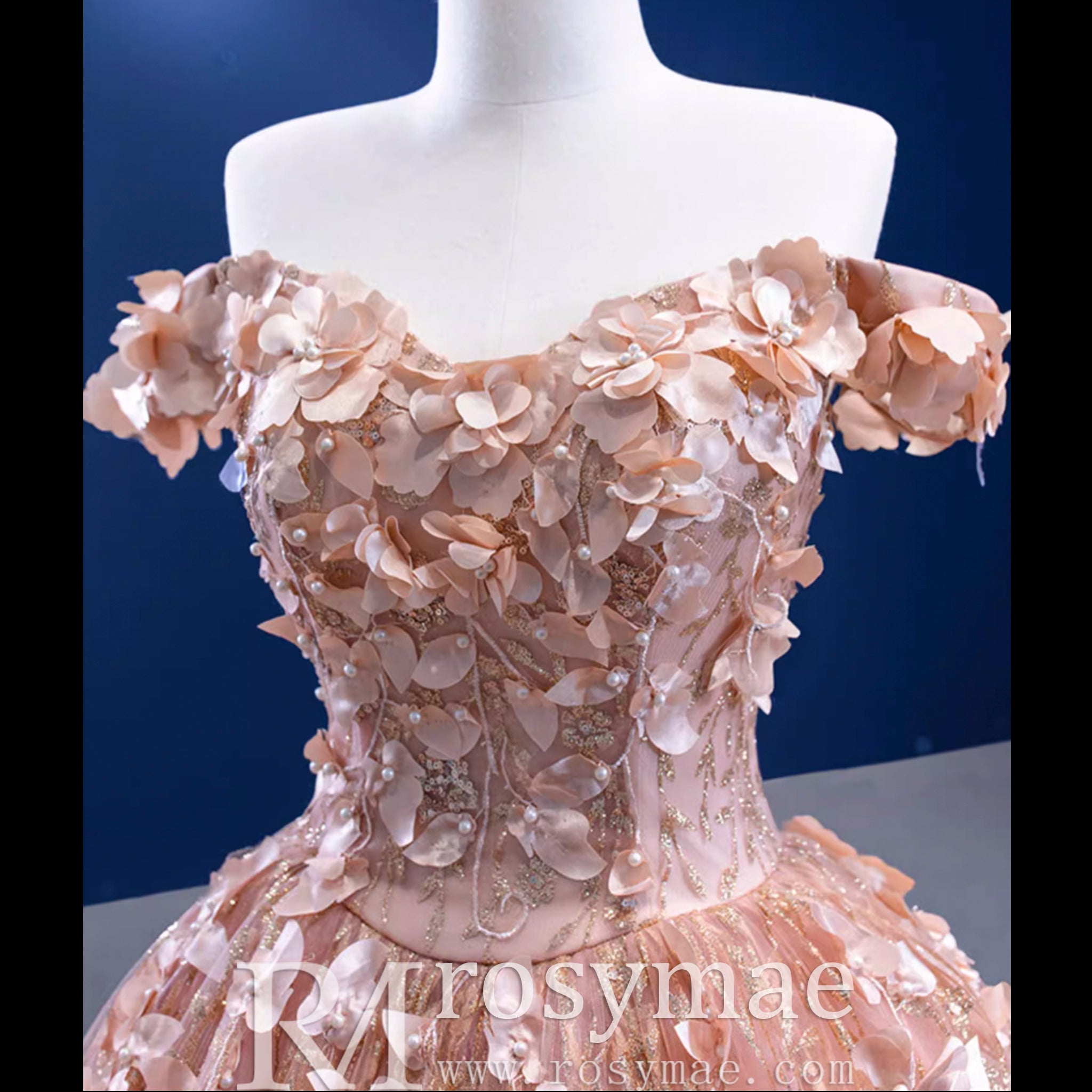 Gorgeous Pink Wedding Dress Ball Gown with Off-The-Shoulder - Rosymae