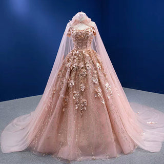 Gorgeous Pink Wedding Dress Ball Gown with Off-The-Shoulder - Rosymae