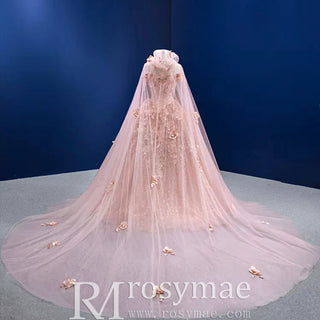 Gorgeous Pink Wedding Dress Ball Gown with Off-The-Shoulder - Rosymae