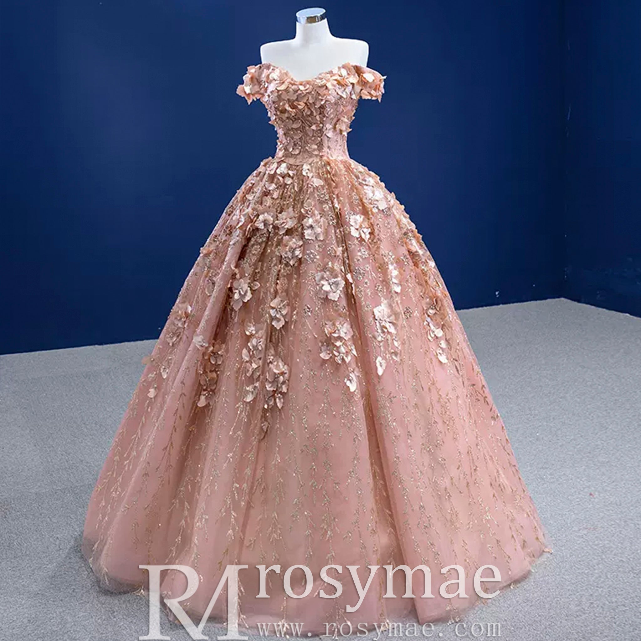 Gorgeous Pink Wedding Dress Ball Gown with Off-The-Shoulder - Rosymae