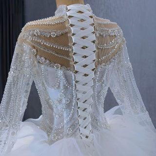 Gorgeous Puffy Ball Gown High Neck Wedding Dress with Long Sleeve - Rosymae