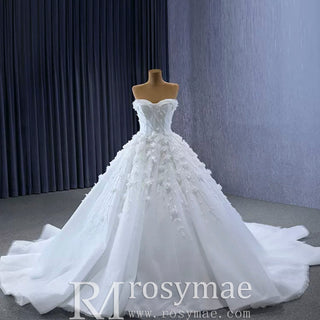 Gorgeous Puffy Ball Gown Wedding Dress with Detachable Long Sleeve - Rosymae