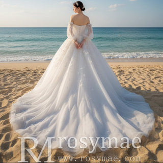 Gorgeous Puffy Ball Gown Wedding Dress with Detachable Long Sleeve - Rosymae