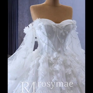 Gorgeous Puffy Ball Gown Wedding Dress with Detachable Long Sleeve - Rosymae