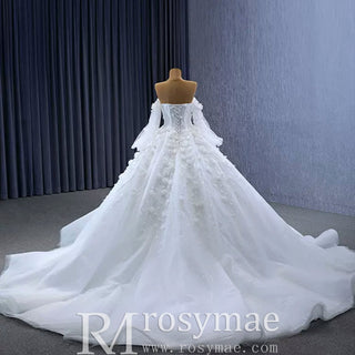 Gorgeous Puffy Ball Gown Wedding Dress with Detachable Long Sleeve - Rosymae