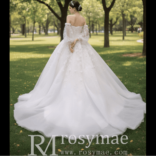 Gorgeous Puffy Ball Gown Wedding Dress with Detachable Long Sleeve - Rosymae