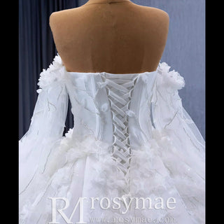 Gorgeous Puffy Ball Gown Wedding Dress with Detachable Long Sleeve - Rosymae