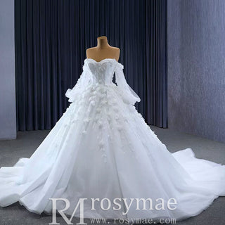 Gorgeous Puffy Ball Gown Wedding Dress with Detachable Long Sleeve - Rosymae