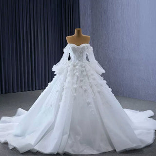 Gorgeous Puffy Ball Gown Wedding Dress with Detachable Long Sleeve - Rosymae