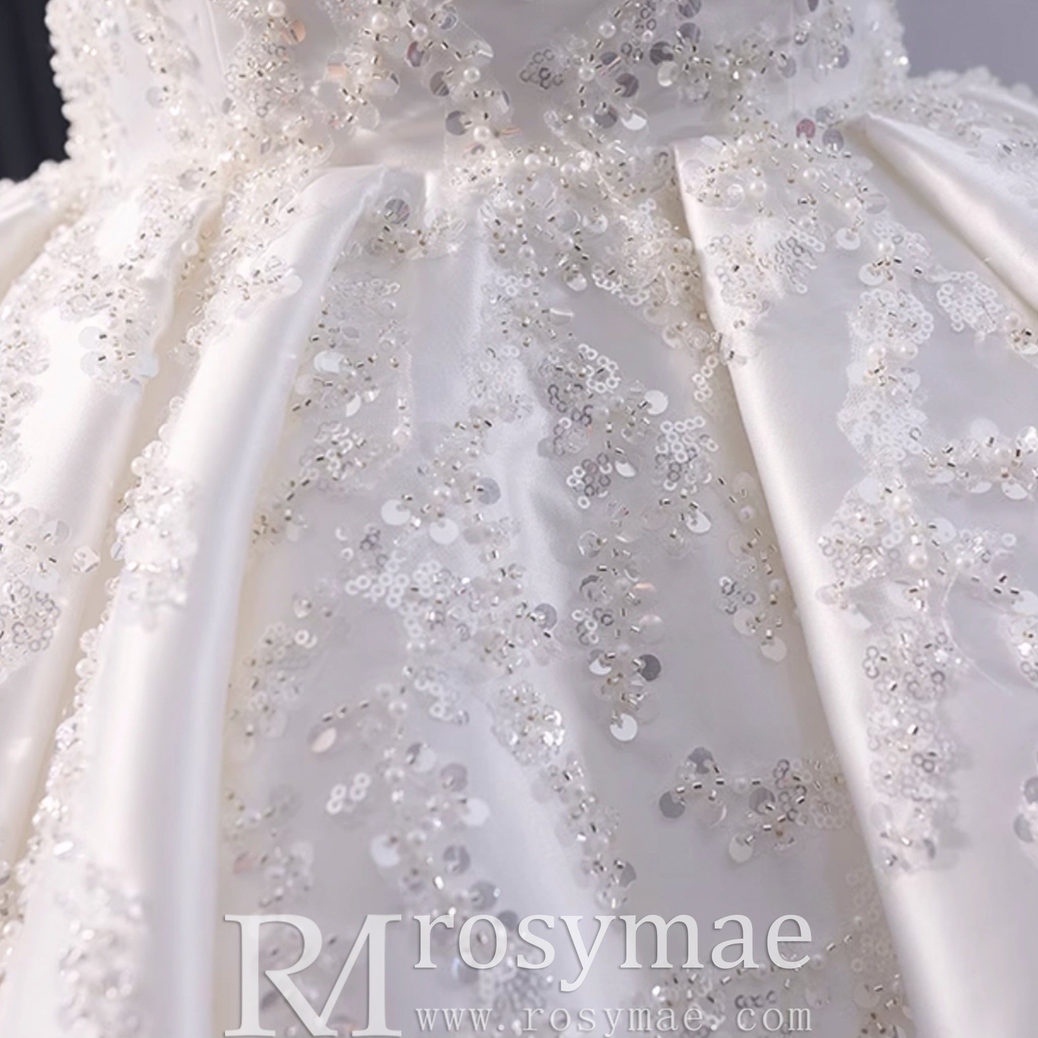 Gorgeous Puffy Skirt Ball Gown Satin Wedding Dress Royal Train - Rosymae
