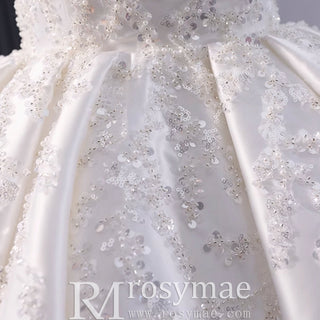 Gorgeous Puffy Skirt Ball Gown Satin Wedding Dress Royal Train - Rosymae