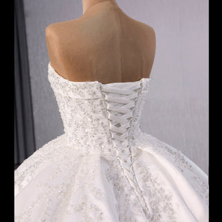Gorgeous Puffy Skirt Ball Gown Satin Wedding Dress Royal Train - Rosymae